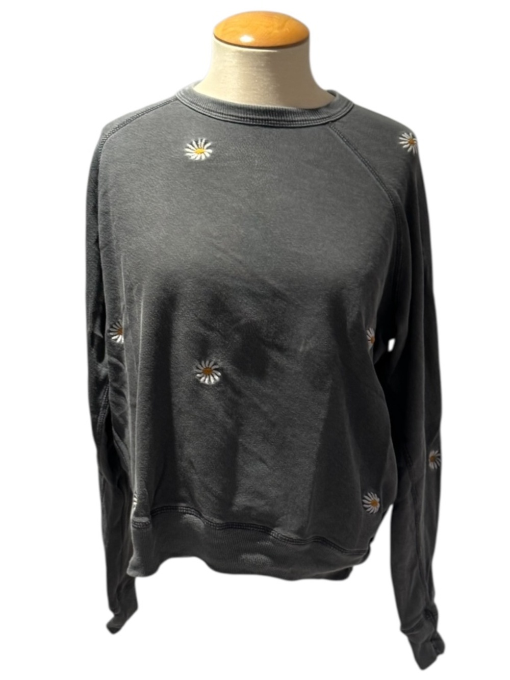 THE GREAT. Grey crewneck with daisies embroidery - size 0(xs)